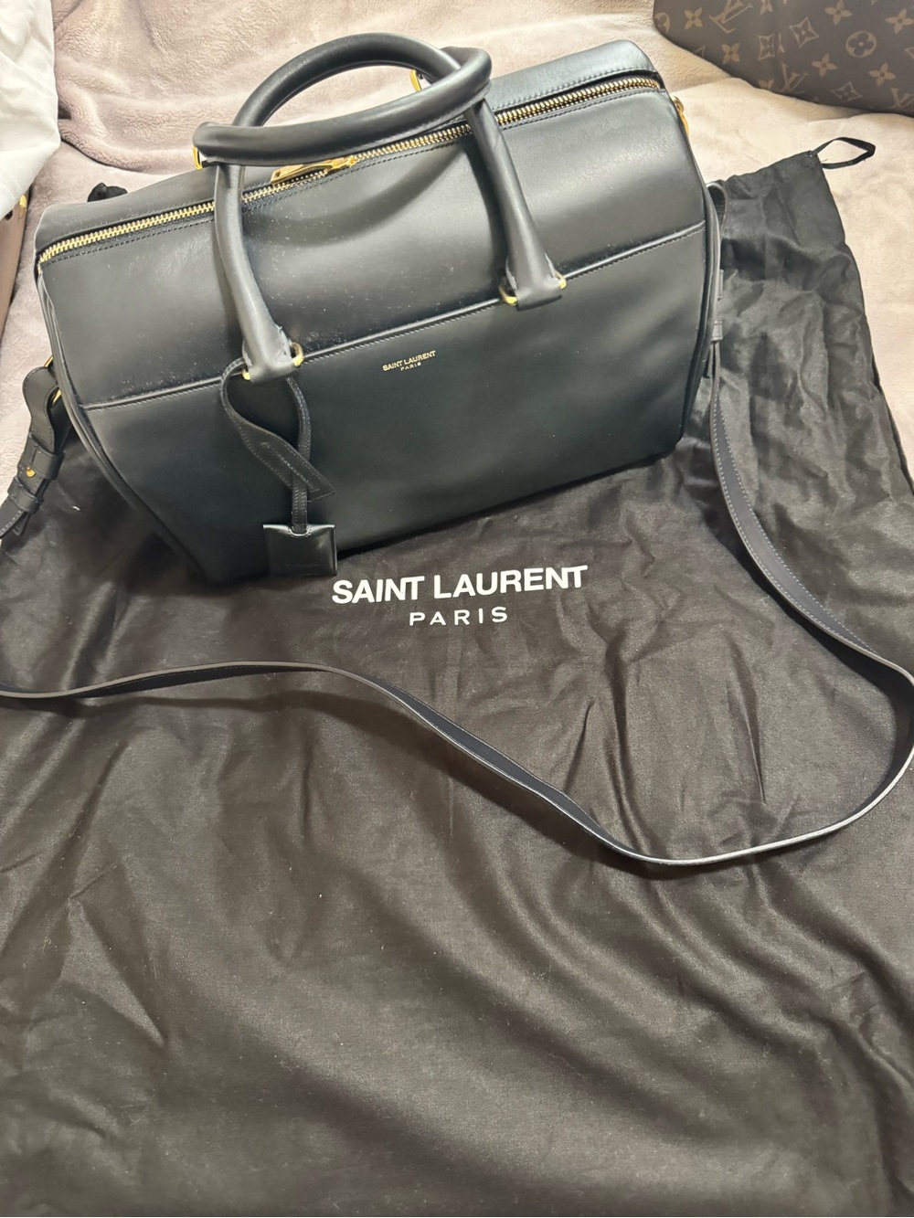 SAINT LAURENT BOSTON BAG  Leather Top-Handle Duffel with Gold Hardware